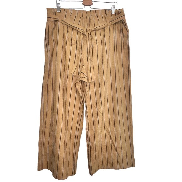 J.Jill Dark Yellow Stripe Emelie Linen Stretch Wide Leg Cropped Pants XL - Picture 2 of 9